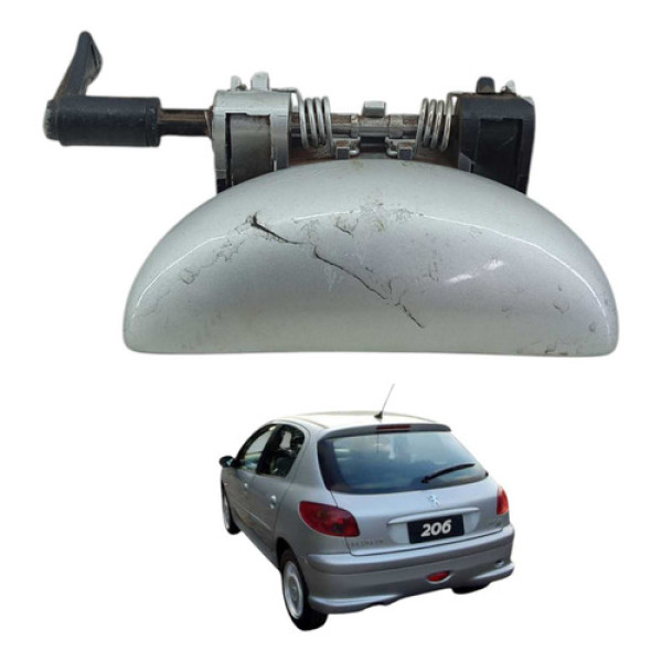 Maçaneta Externa Porta Traseira Ld Peugeot 206 2000 2008 Prateado Traseira